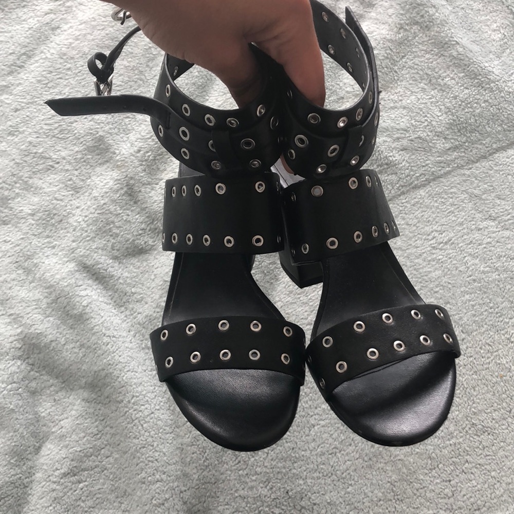 Super cute Rebecca Minkoff heels silver studded on black leather - Picture 3 of 16